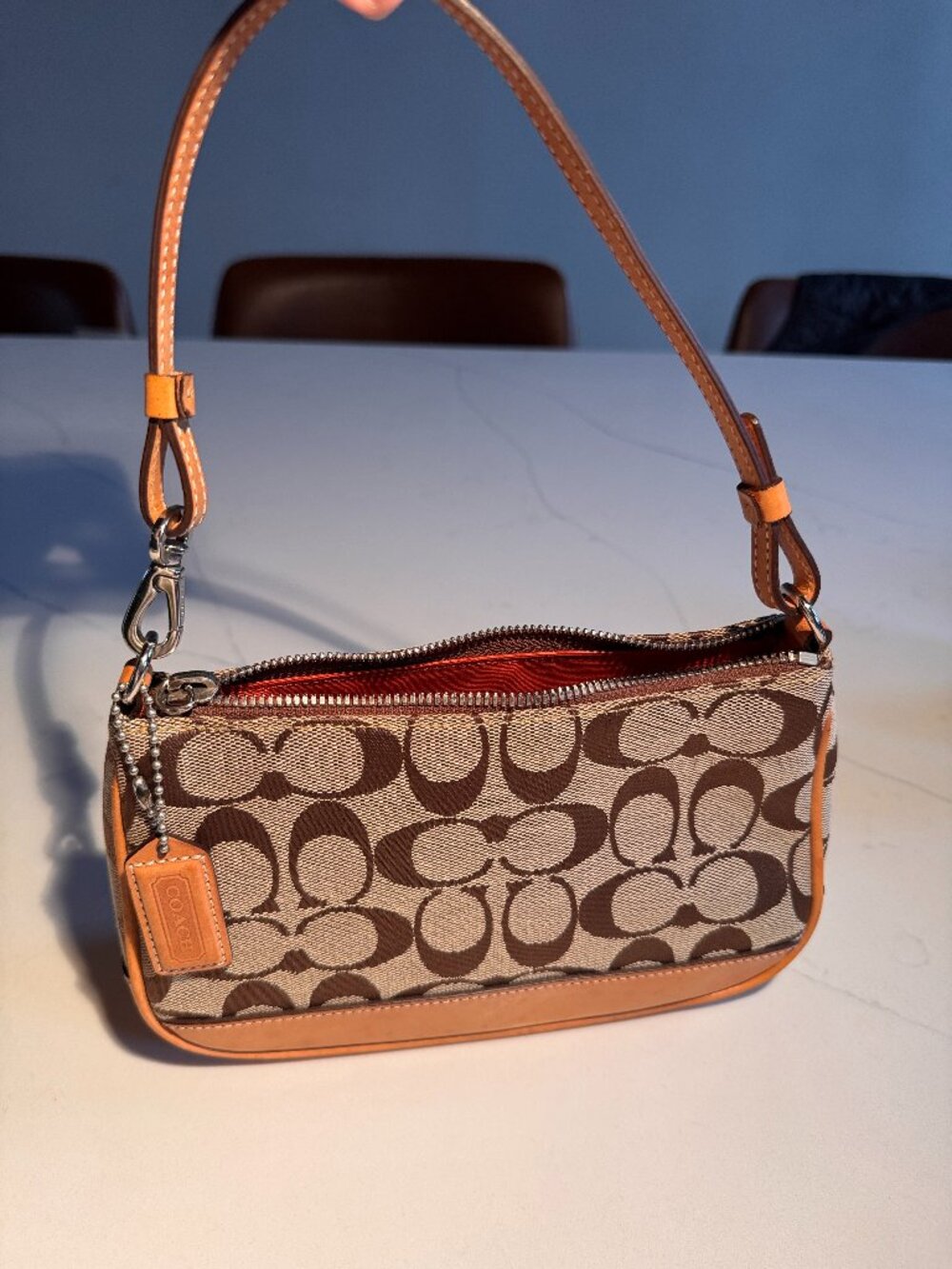 Vintage Coach Signature Canvas Demi Pouch Shoulder Bag 6094 Y2K Tan Baguette